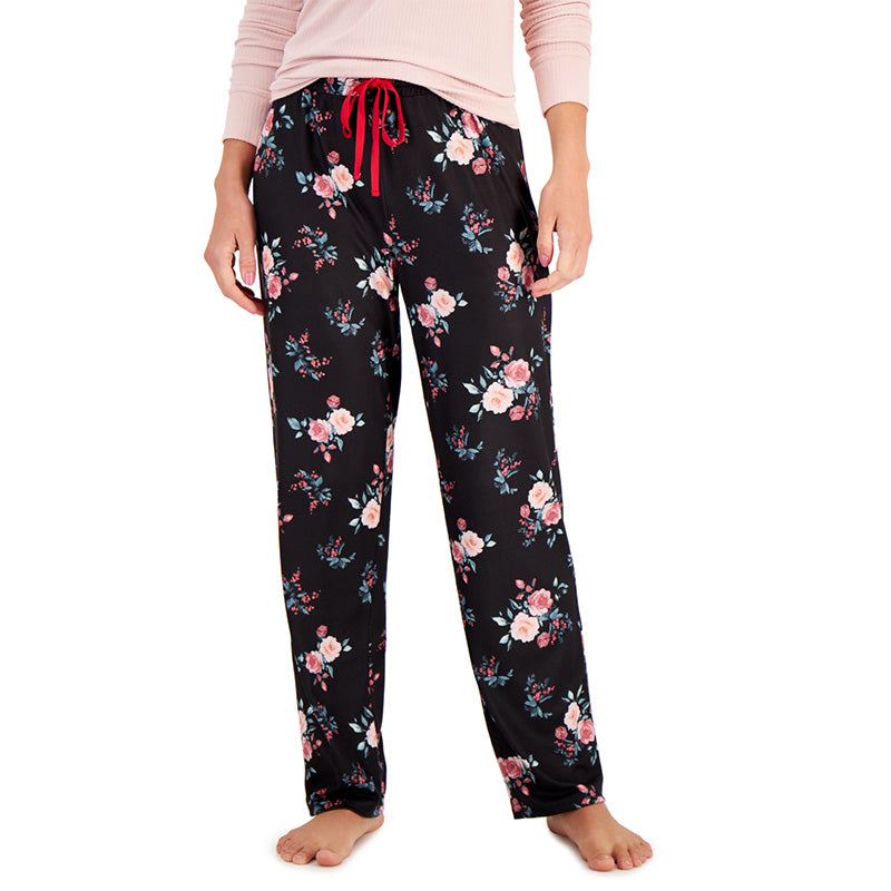 Charter Club Butter Soft Printed Pajama Pants Black Winter Floral M