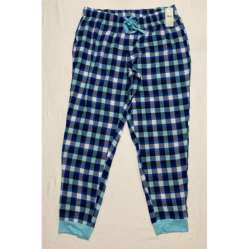 Jenni Cotton Flannel Pajama Pants Plaid Blue XL