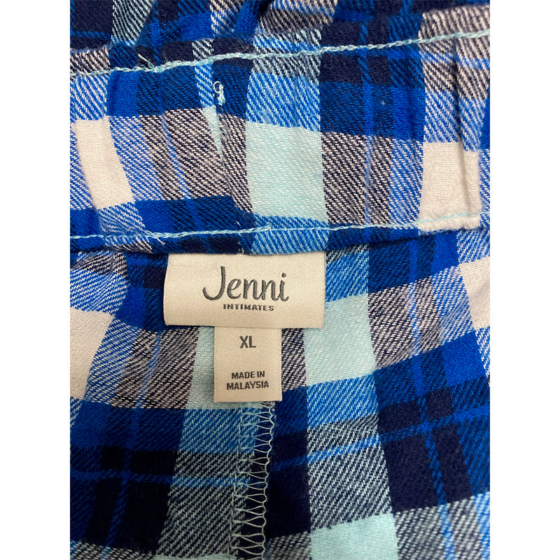 Jenni Cotton Flannel Pajama Pants Plaid Blue XL