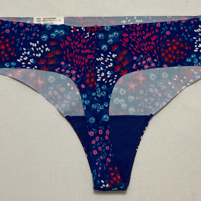 AQUA Intimates Stretch Thong Navy Ditsy Flor S