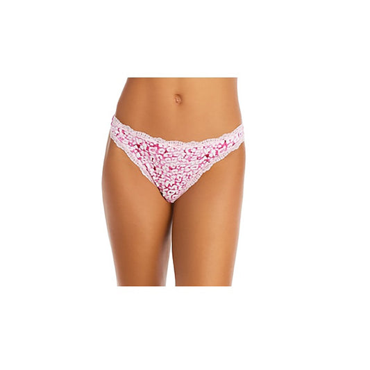 AQUA Intimates Lace Trim Thong Fuschia Leopard L