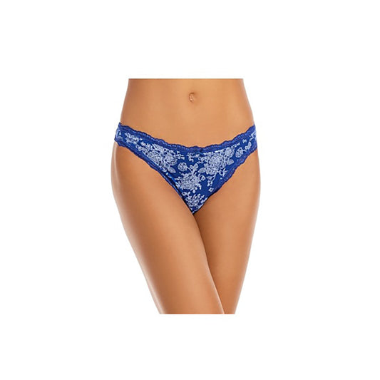 AQUA Intimates Lace Trim Thong Navy Rose Toile S