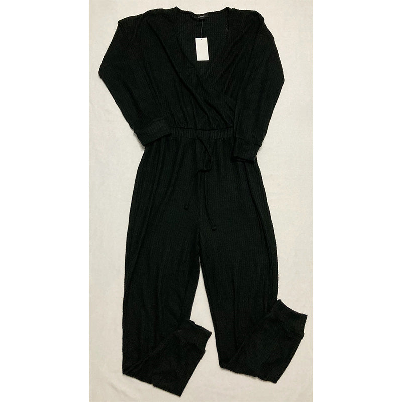 Alfani Long Sleeve Tie Waist Sleep Jumpsuit Black M