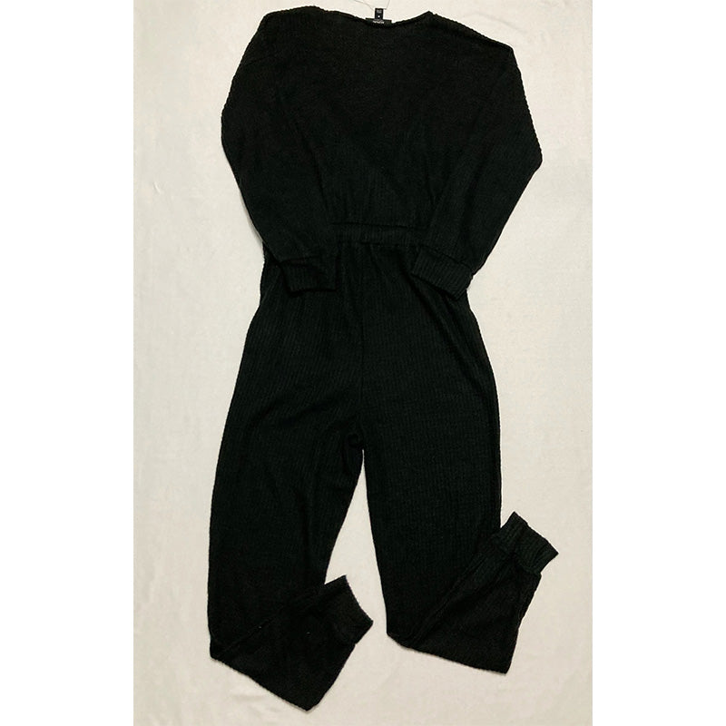 Alfani Long Sleeve Tie Waist Sleep Jumpsuit Black M