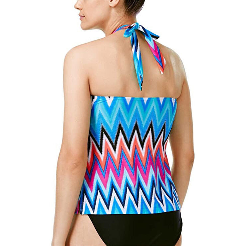 Island Escape Striped Halter Tankini Bandeau Top Multicolor 8