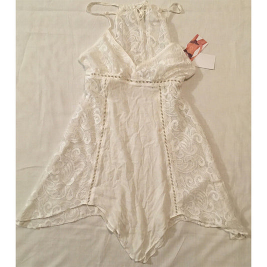 NWD Linea Donatella Flower Child Sheer Lace Chemise Nightgown Off-White L