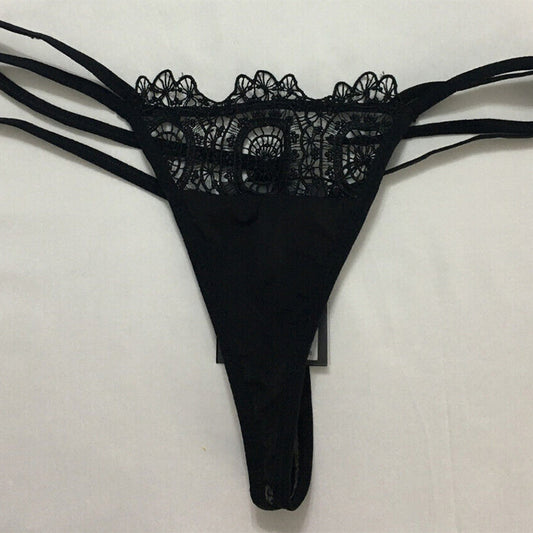 Thistle and Spire Willow Embroidery Strappy Lace Thong Black M