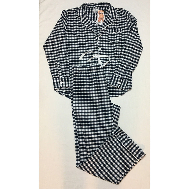 Petite Plume Gingham Cotton Flannel Pajama Set Navy M