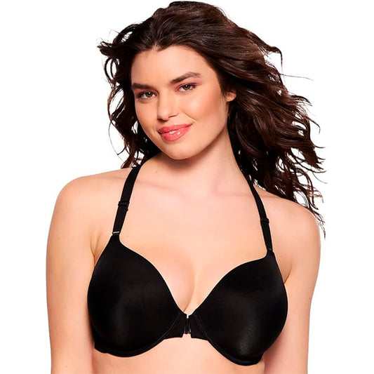 Paramour Women's Abbie Front Close T Shirt Bra with Lace T Back, Black, 36G