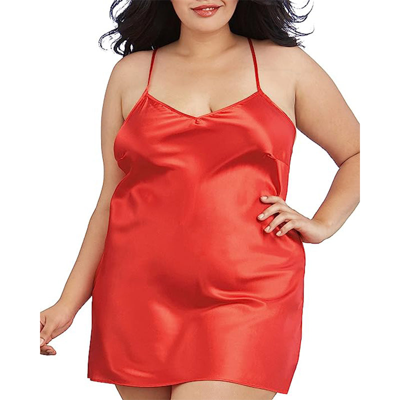 Dreamgirl Shalimar Charmeuse Chemise with Robe and Padded Hanger Red 3X/4X