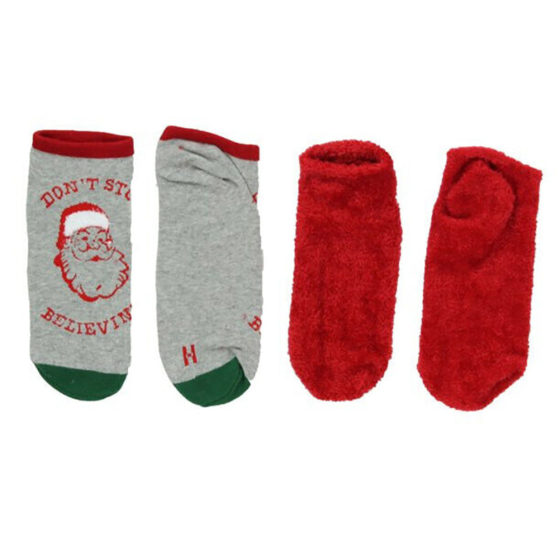 Hue Womens 2-Pk. Footsie Socks Gift Box Red/Don't Stop Believin One Size