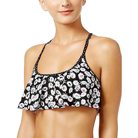 California Waves Daisy Duke Flounced Bikini Top Black And White XL