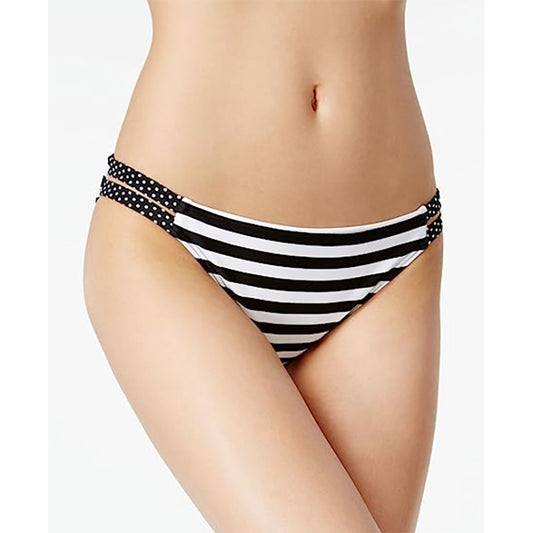 California Waves Striped Push Up Triangle Bikini Black And White L