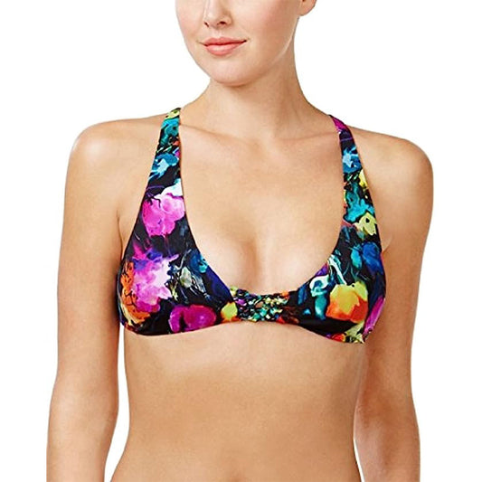 Bar III Painted Posies Floral-Print Bralette Bikini Top Multifloral XS