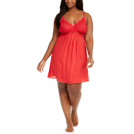 INC Plus Size Lace Chiffon Nightgown Red 2X